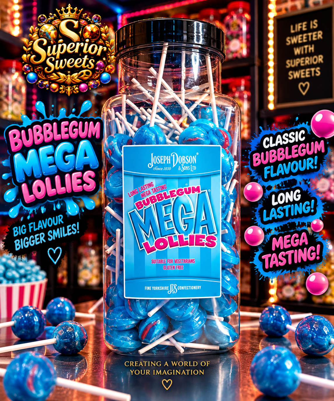 5x Bubblegum Mega Lollies