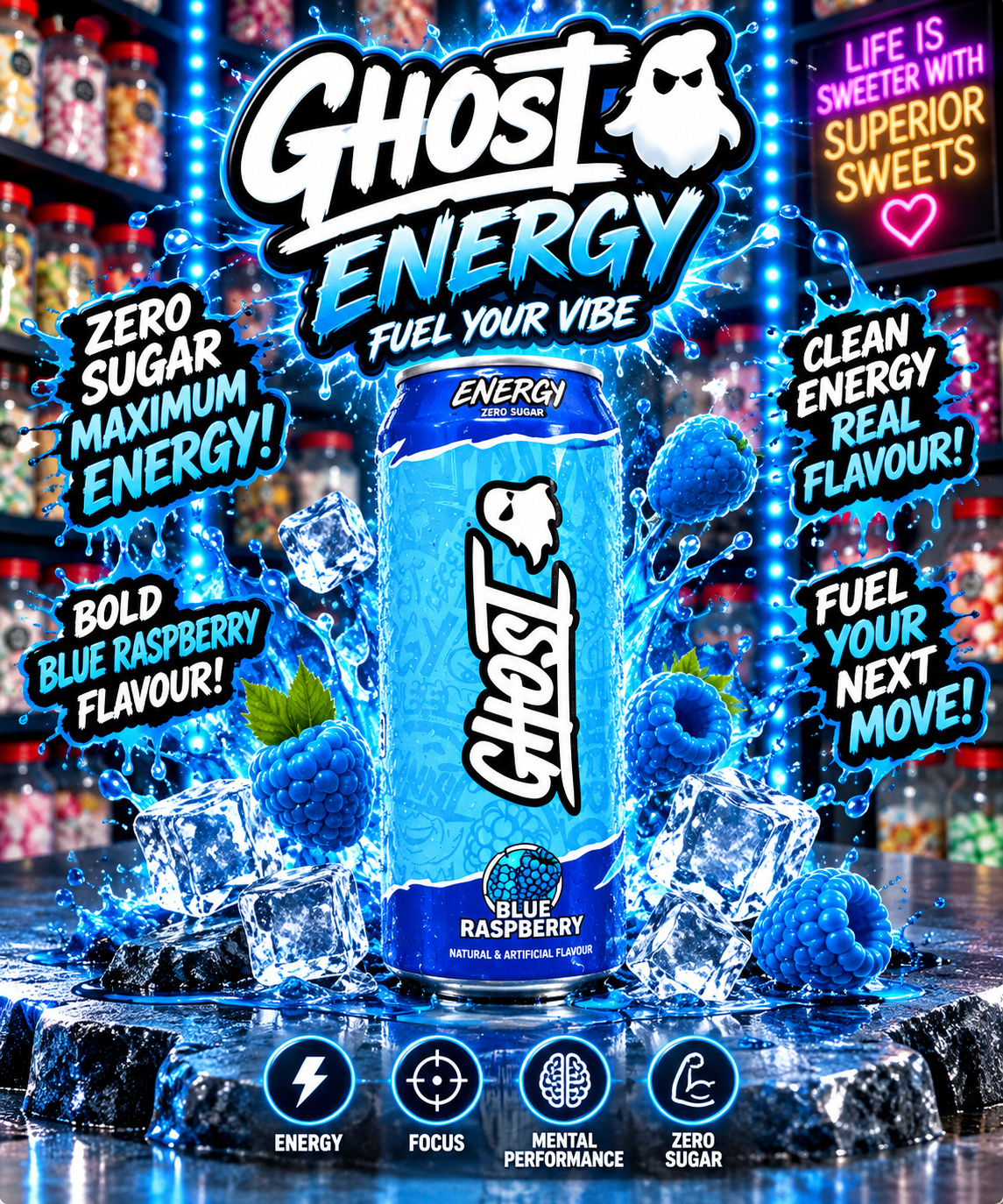 Ghost Blue Raspberry Energy Drink