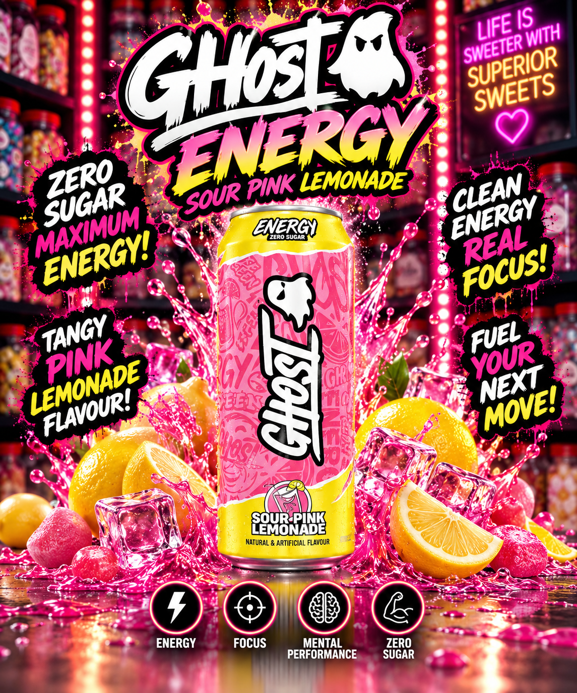 Ghost Pink Lemonade Energy Drink
