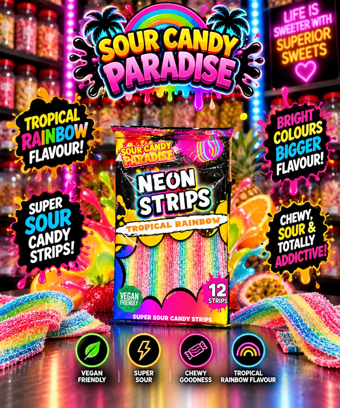 Neon Strips - Tropical Rainbow