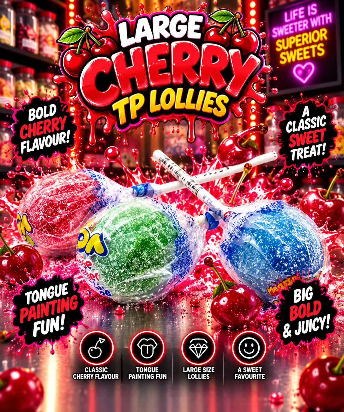 5x Large Cherry TP Lollies