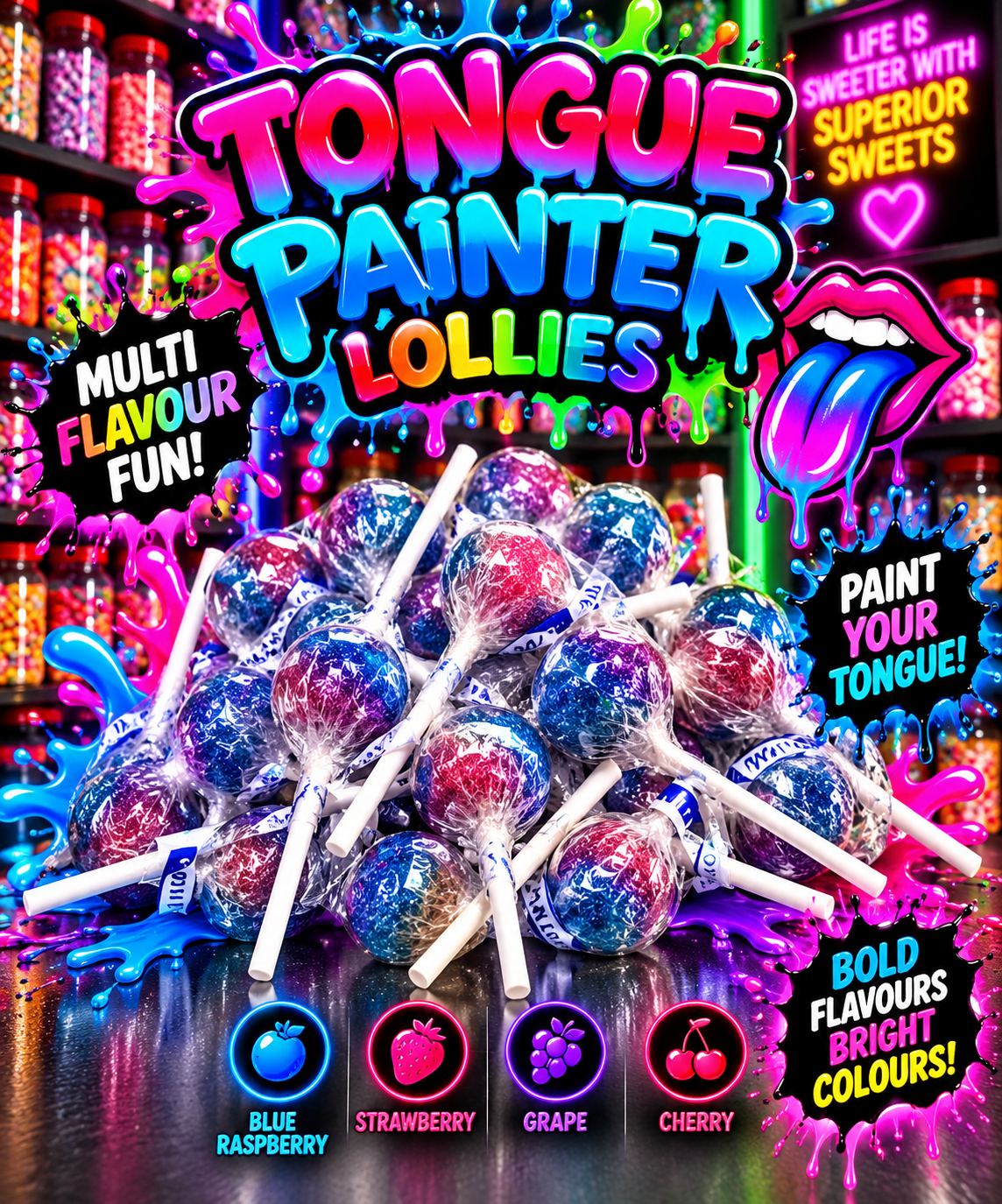 10x Multi Flavour Tongue Painter Lollies