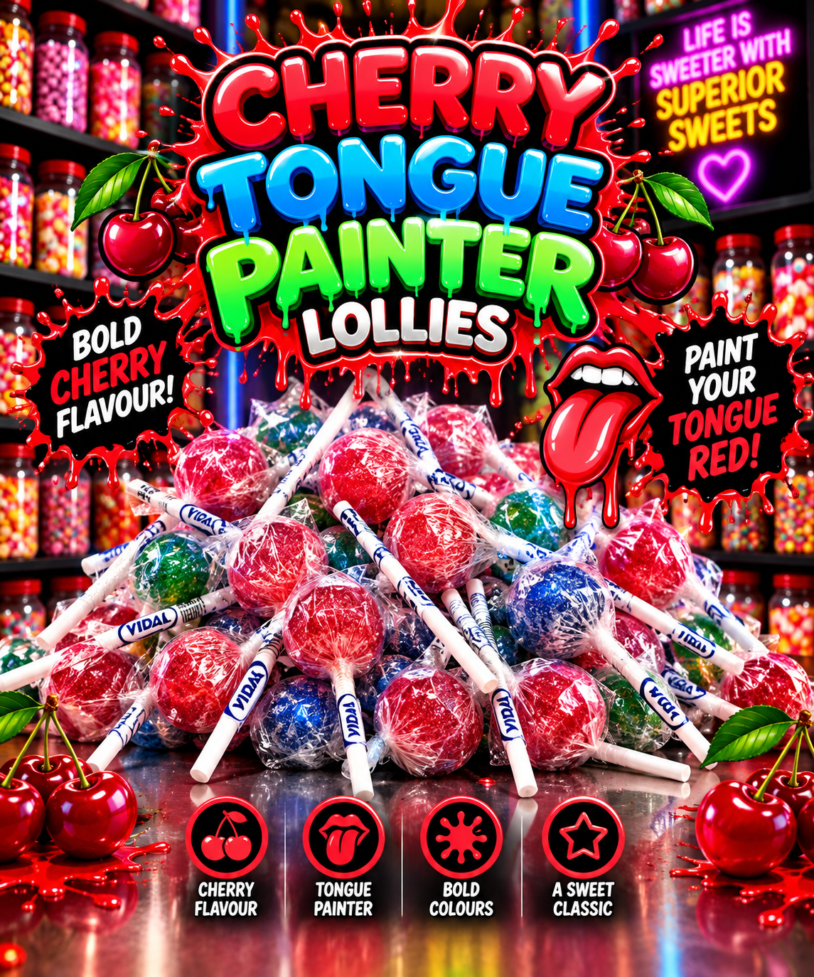 10x Cherry Tongue Painter Lollies