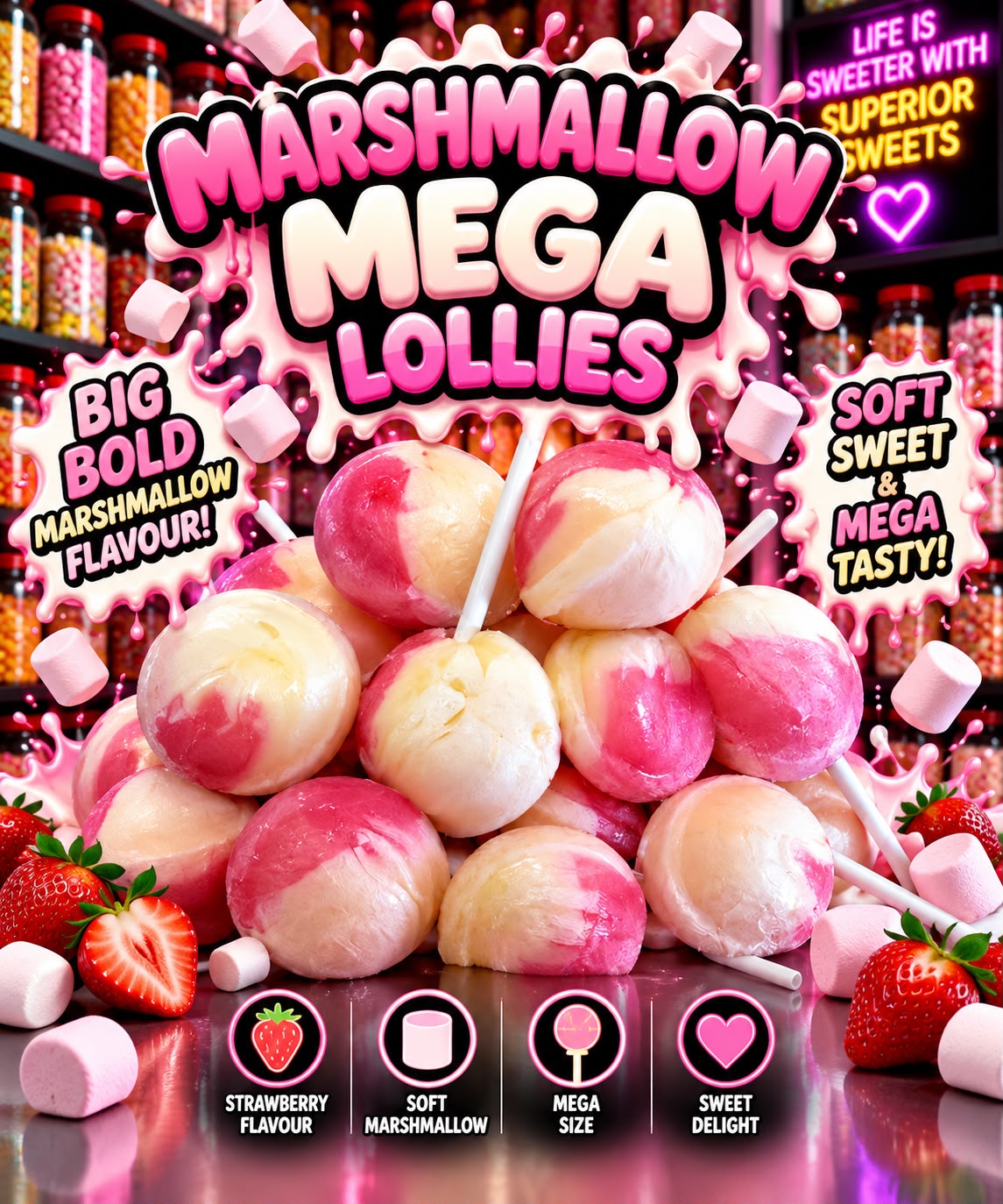 5x Marshmellow Mega Lollies